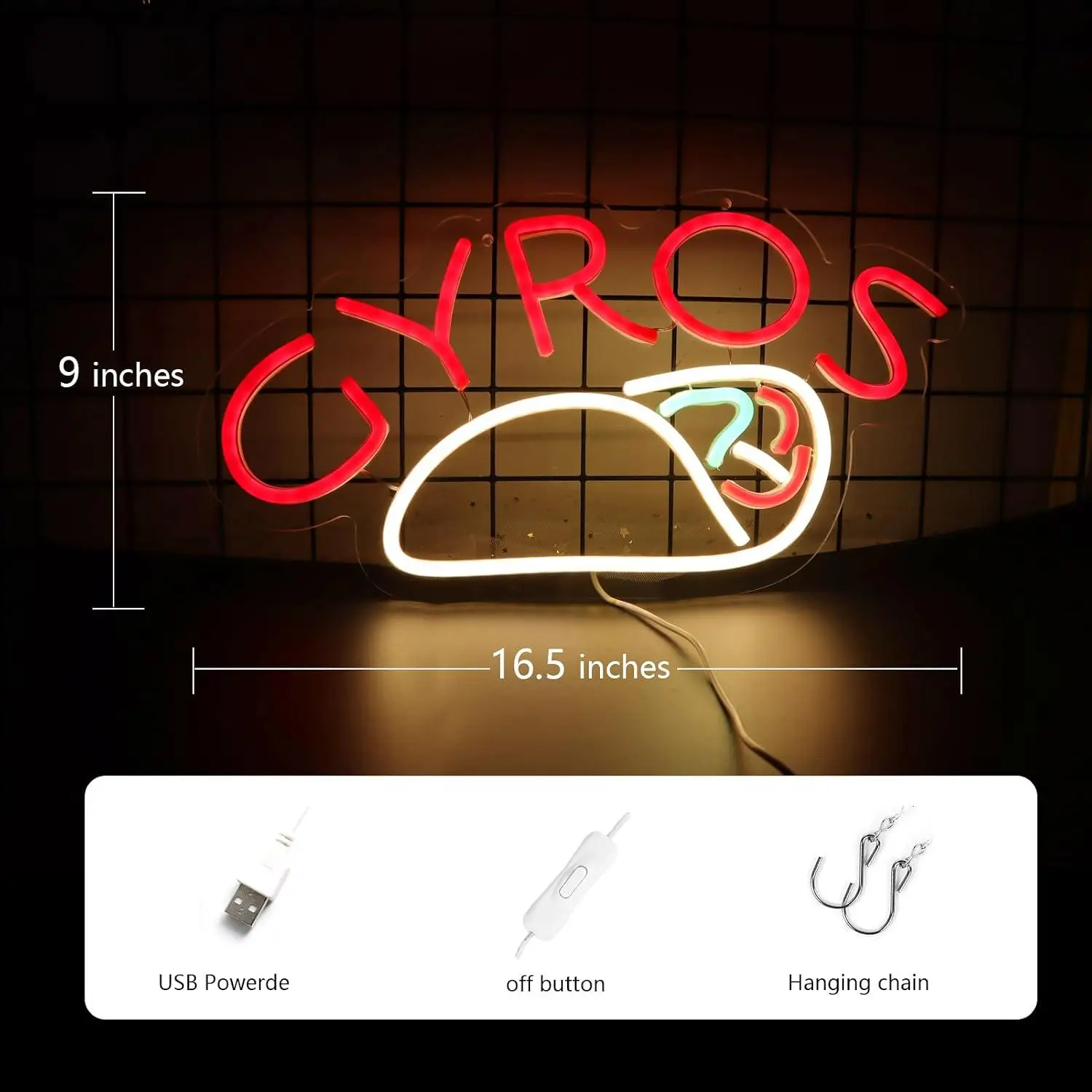 Gyros Neon Sign USB Dimmable LED Lights For Greek Restaurant Canteen Dining Room Store Wall Art Decor Signboard Light Gifts