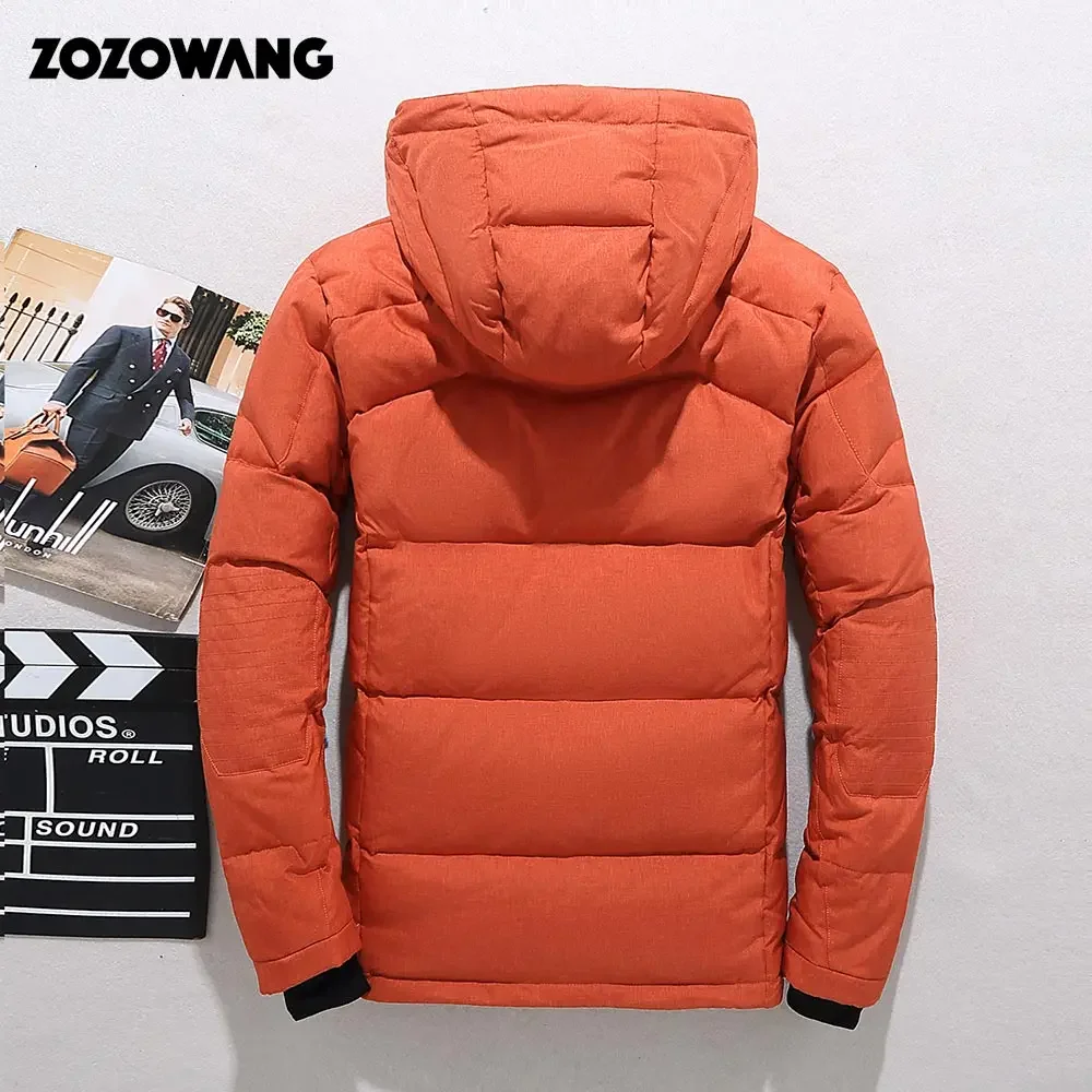 Chaqueta de plumón de pato ZOZOWANG para hombre gruesa con capucha de manga larga azul con cremallera chaqueta de bolsillo de invierno con pluma