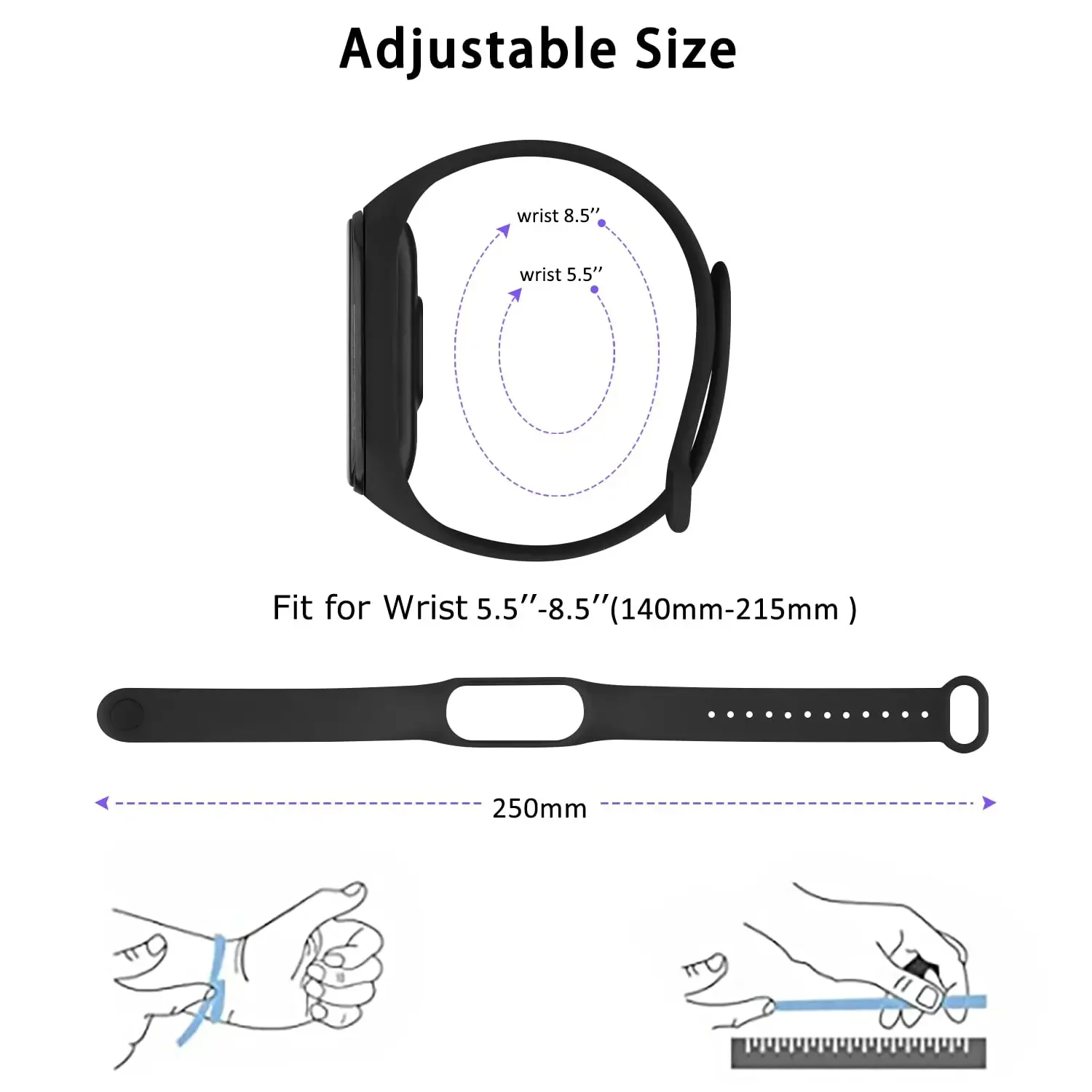 Bracelet de montre pour Xiaomi Mi Band 7 6 5 4 3, bracelet en silicone, dragonne, eld5 eld6, accessoires Smartwatch, 3/4