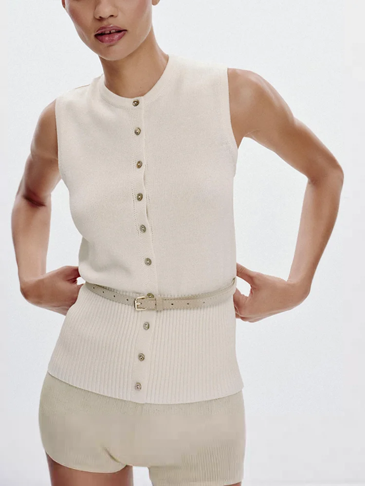 Nuova estate 2025 Faion da donna Cintura a costine bianca rotonda Ne Svel Vest Ele Quali Tang Suit Costume di scena nazionale