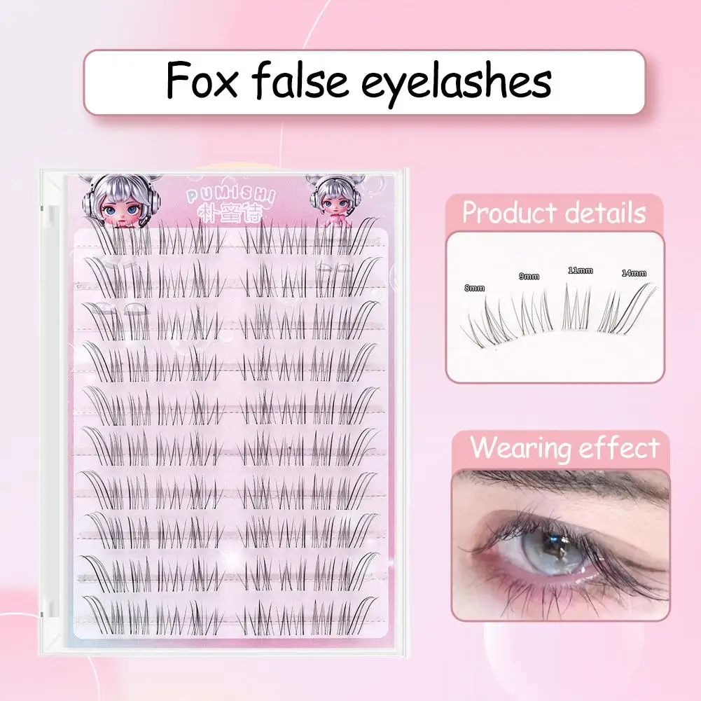 Pestañas postizas autoadhesivas Skew Flying Fox, extensión de maquillaje de pestañas naturales, herramientas de pestañas segmentadas de Manga DIY B5O5