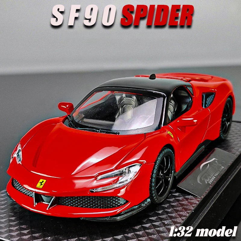 

1:32 SF90 Spider Supercar Alloy Car Diecasts & Toy Vehicles Car Model Sound and light Pull back Car Toys For Kids Gifts