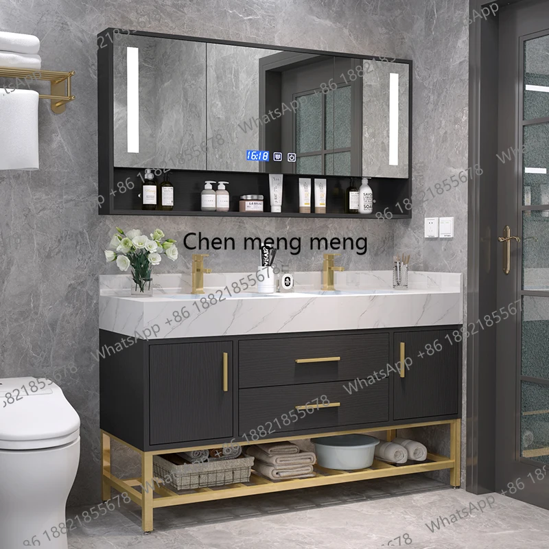 

Double Basin Light Luxury Rock Plate Bathroom Furniture Combination Modern Simple Wash Bathroom Cabinet Vanity Toilet Wash Pool