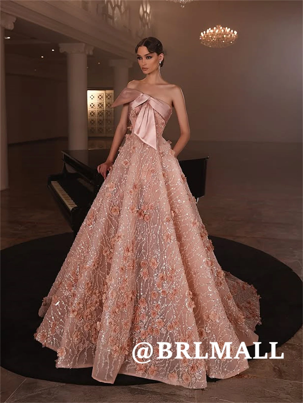 

BRLMALL 3D Flowers A Line Prom Dress 2025 Formal Occasion Dresses Beaded Sequined Long Evening Gown Customized Party Gown