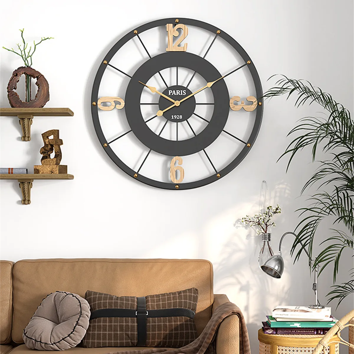 European Style Wall Clock Minimalist Circular Clock Home Living Room Decoration Metal Digital Silent Wall Watch