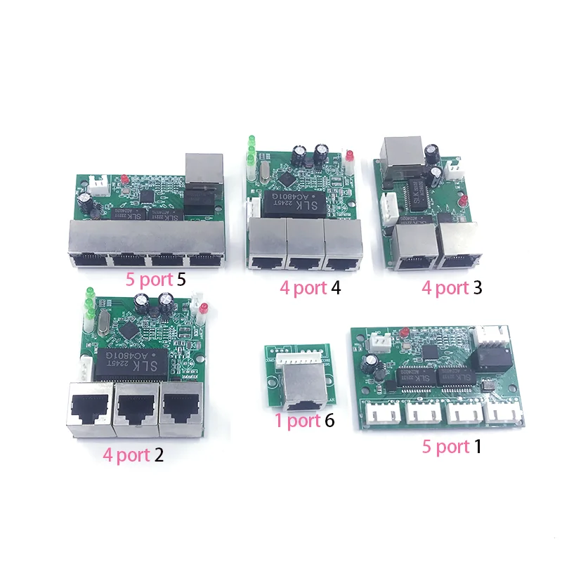 Mini module de commutation ethernet réseau PCBA 4/5 Ports 10/100Mbps 5V 12V 15V 18V 24V