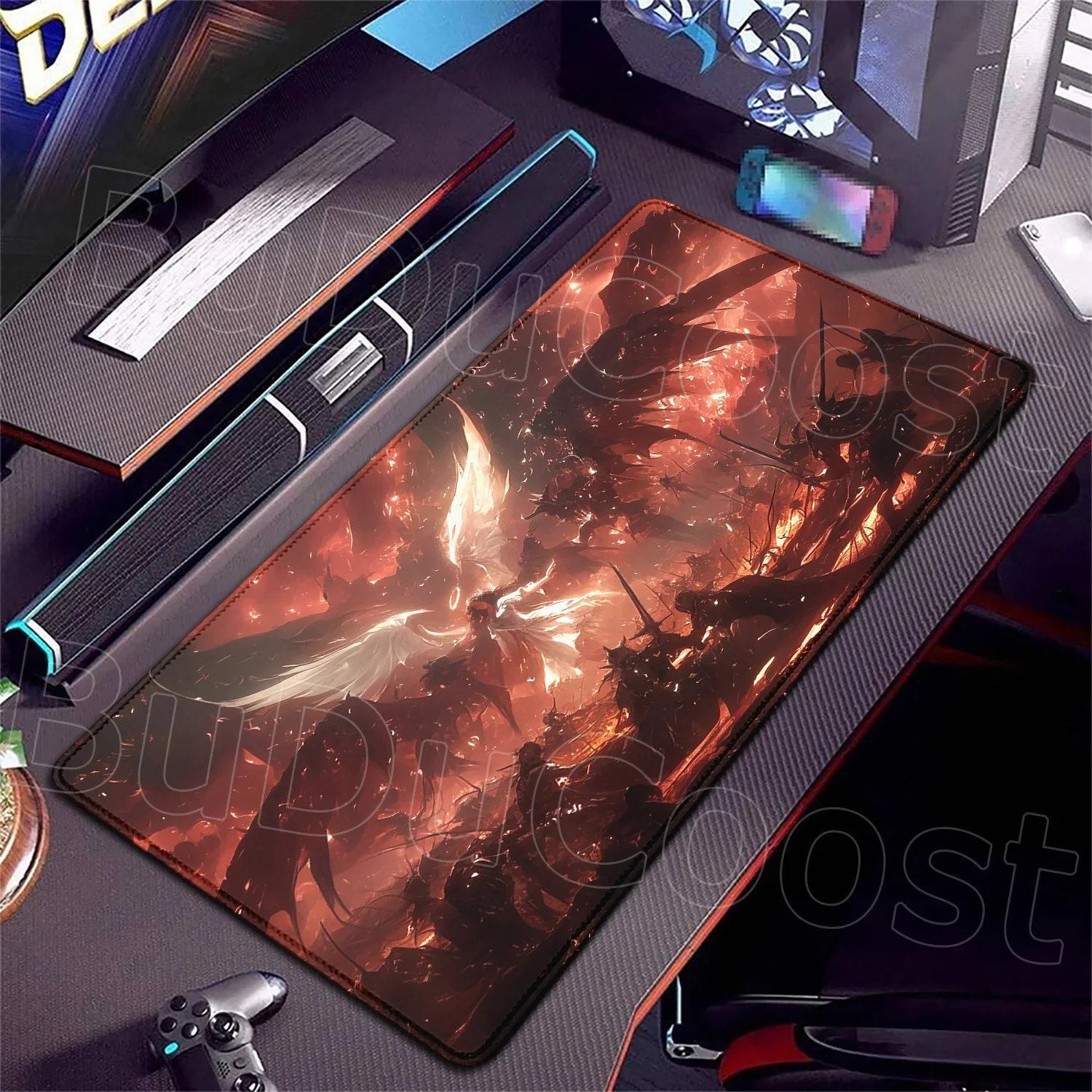 

HD Epic Large Angel Mouse Pad Computer Gamer Desk Mouse Mat Anti-slip Natural Rubber Stitched Edge Large Mouse Pad for Table Mat