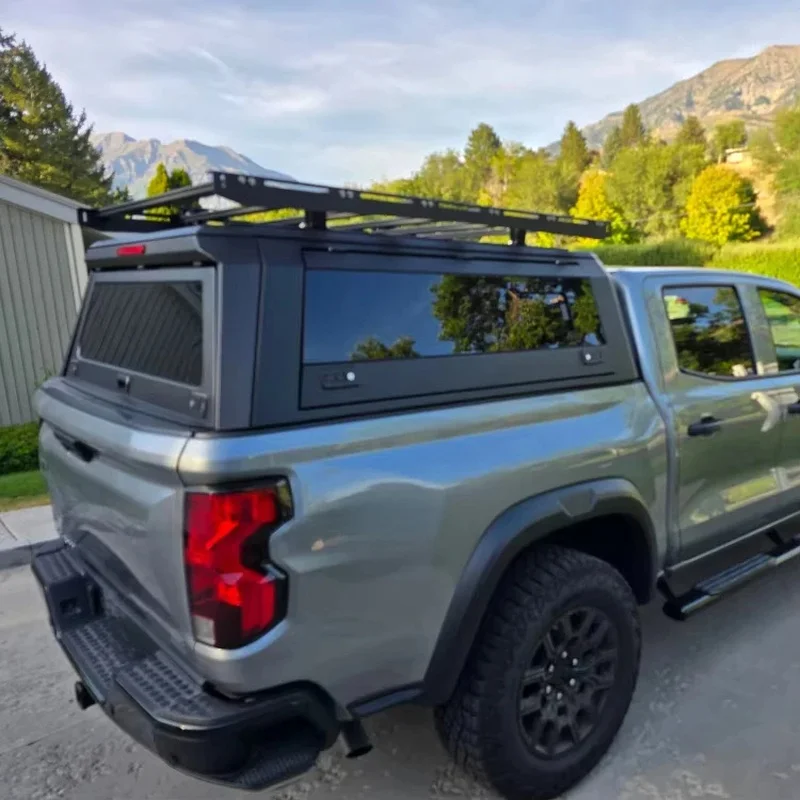 Locking Function Large Glass Sliding Window Aluminum Alloy Topper For F150 RAM Tundra Truck Canopy
