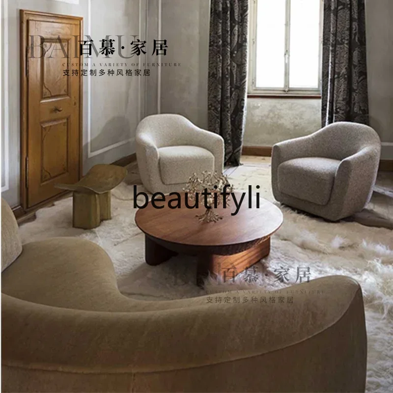 

ss K178 ss25 The new medieval solid wood coffee table is a silent wind retro living room round coffee table homestay hand-carved