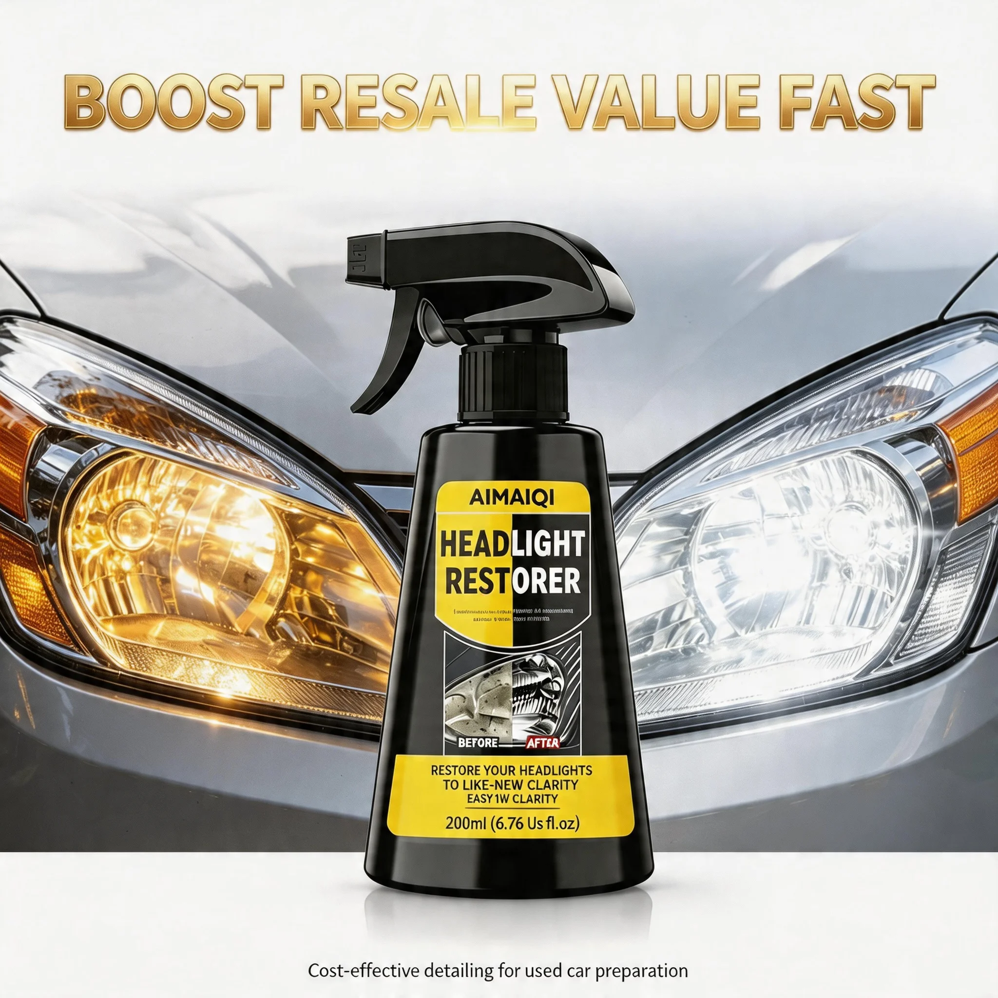 Car Headlight Restoration Spray, Quickly Repair Yellow Cloudy Dull Lamp Cover, Auto Lens Brightening Polishing Cleaner, Long Las