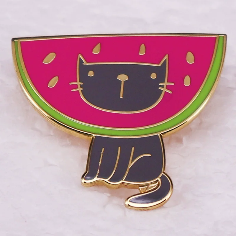 Cute watermelon cat pin jackets backpack flair addition
