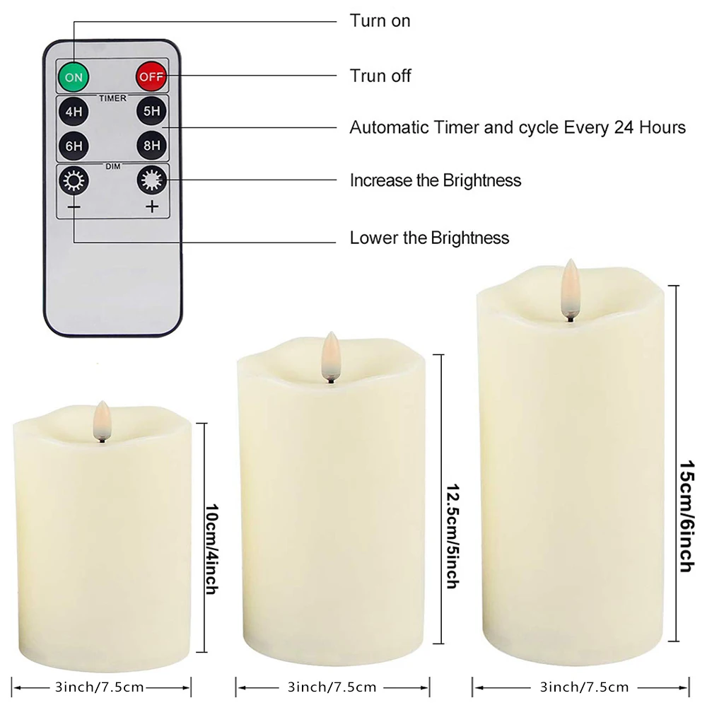 3pcs/set LED Flameless Candles Flickering Light with Remote Control for Christmas Festival Wedding Home Party Decor Lighting