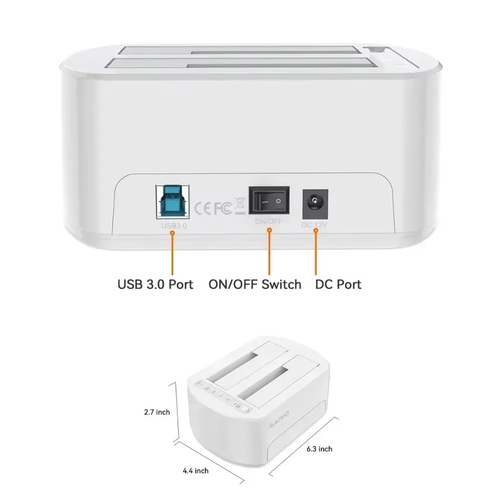 MAIWO-carcasa para disco duro externo, carcasa para HDD de 2,5/3,5 pulgadas, doble bahía, con clon sin conexión, adaptador de corriente de 12V 3A para Pc y portátil