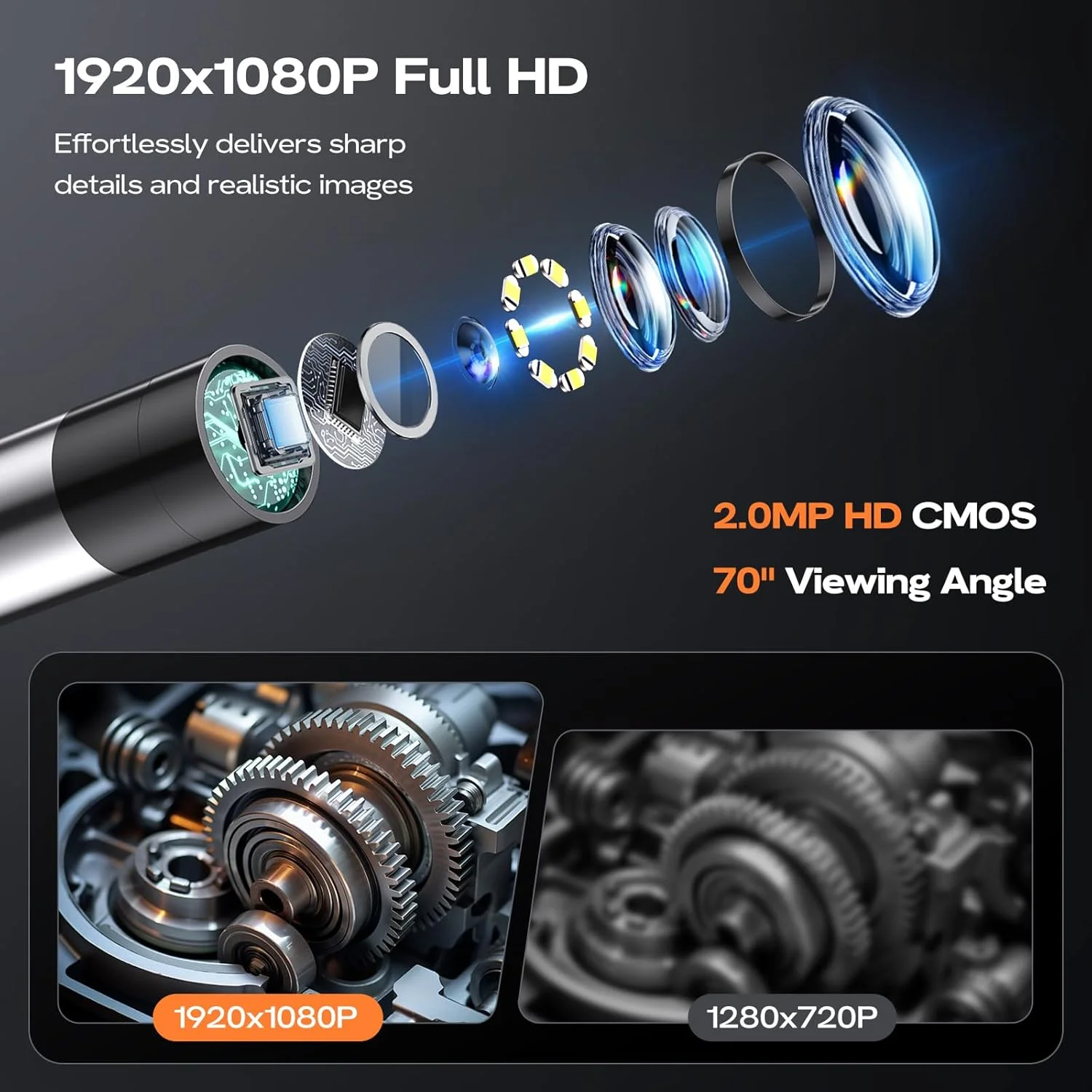 استنزاف أنابيب الصرف الصحي قناة السيارات مفصلية بوروسكوب المنظار كاميرا التفتيش للسيارات 3.9 مللي متر 360 1080p