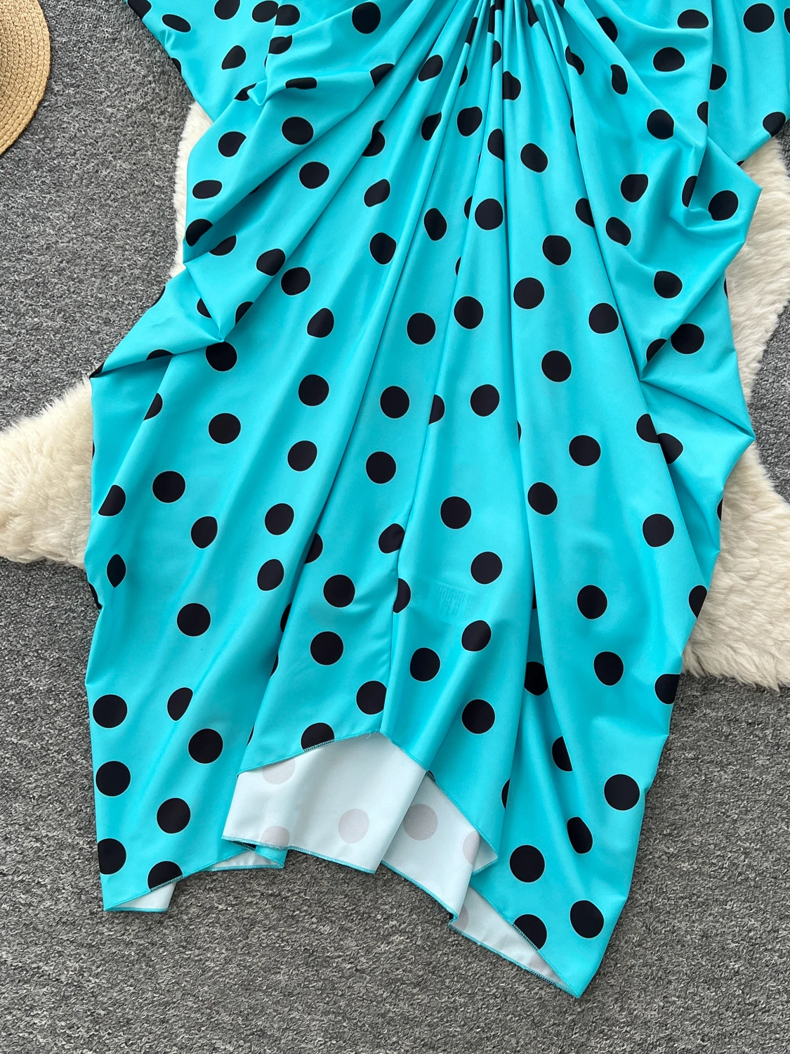 Elegant Polka Dot V-neck Knot Long Sleeve Midi Dress Women's Commute Dress Autumn Collection High Waist A-line Skirt