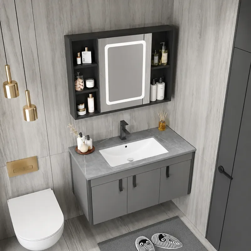 Honeycomb Aluminum Bathroom Cabinet with Ceramic Integrated Basin Space Saving Washbasin Vanity Unit for Toilet Area