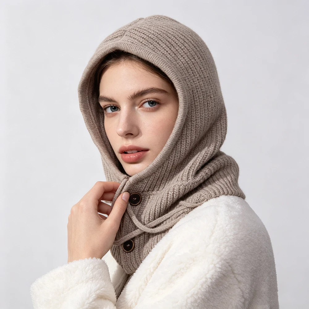 Jxwatcher Cashmere Blend Balaclava Beanie for Women Fall Winter Casual Ear Face Neck Protection Scarf Hat New Winter Hats Female