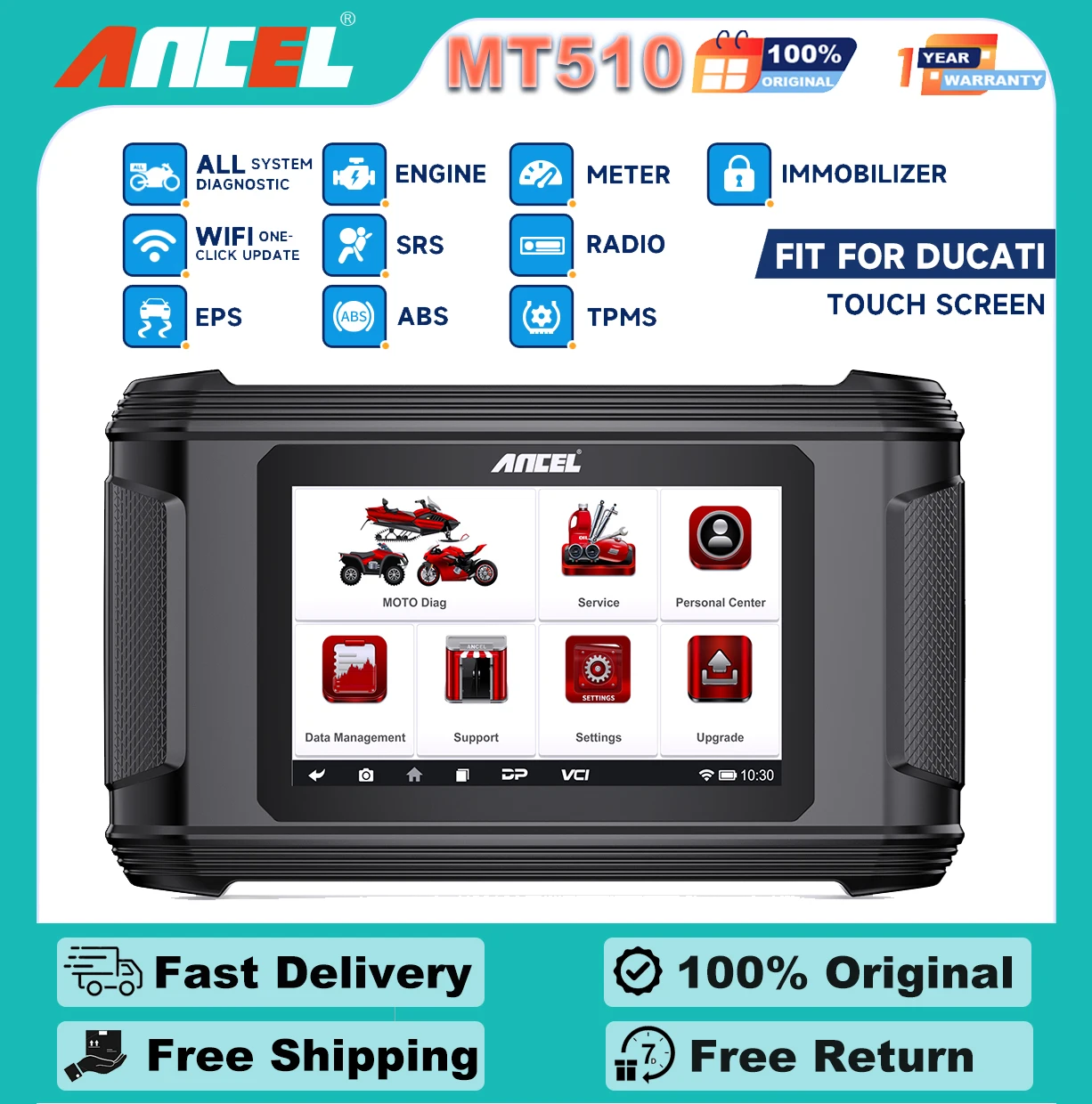 Ancel MT510 OBD2 Motorcycle Diagnostic Tool With OBD2 All System for Code Reader ABS TPS Oil Reset for Scanner BMW/Harley/Ducati