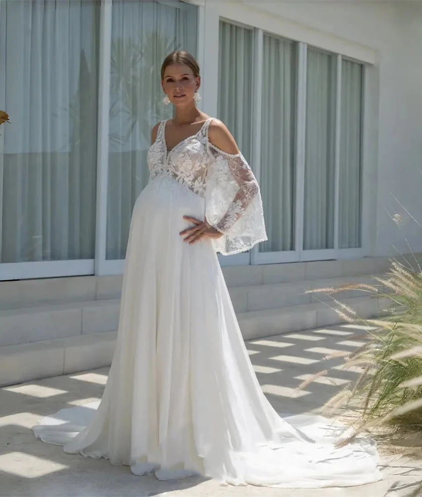 

Lzhk Customized Graceful Chiffon A-Line Detachable Sleeve Lace Evening Dress High Quality Sweetheart Women Wedding Gowns