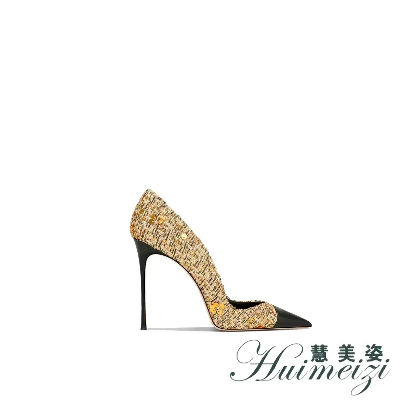 HMZ Chic Golden Pointed Stiletto Heels Women French Elegant High Heels 2027 Spring New