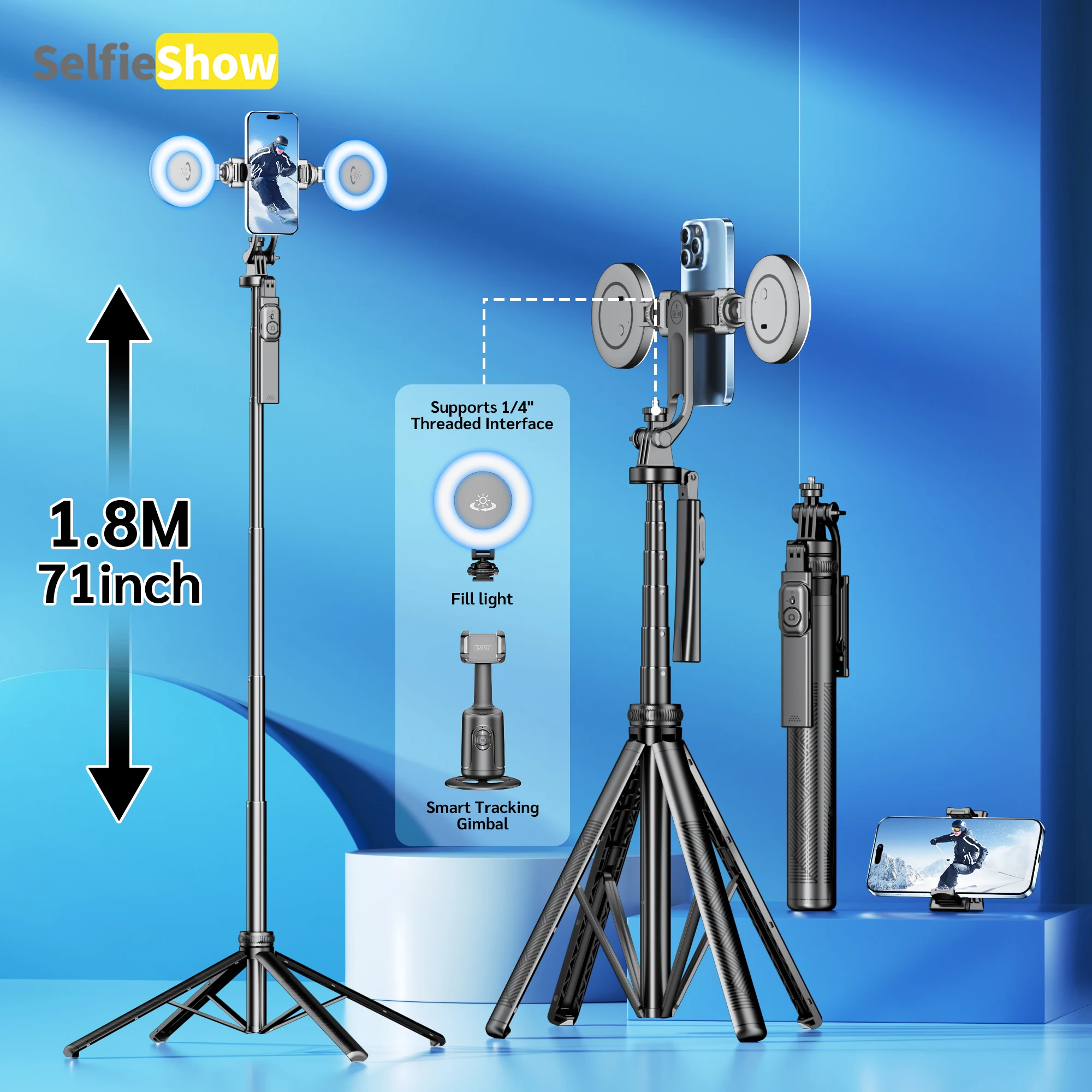 

Selfieshow C18 Tripod for Smartphone Light Camera Tripods Stand Wireless Bluetooth Selfie Stick Phone Holder for Vlog/Video