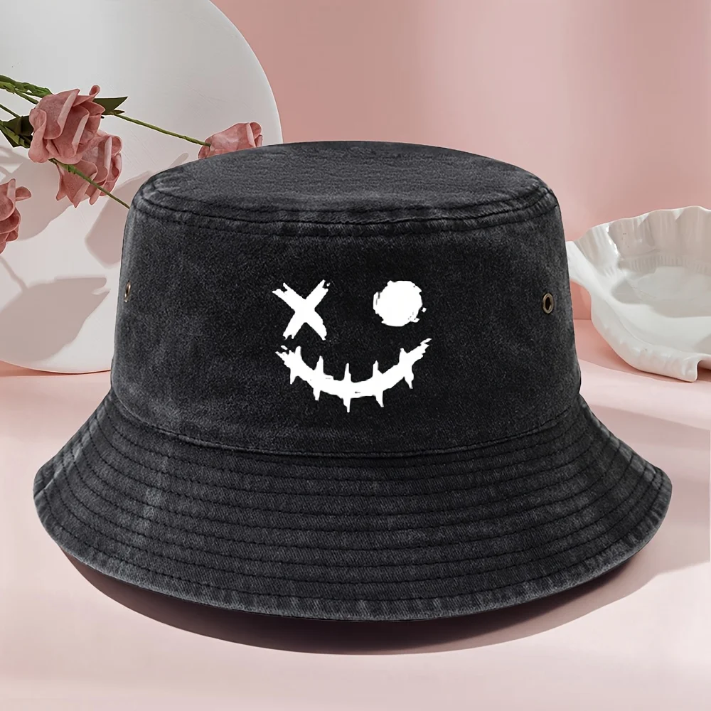 A Classic Unisex Fisherman Hat with Printed Designs, Featuring a Vintage Washed Look, Suitable for Outdoor Activities, Casual Ou