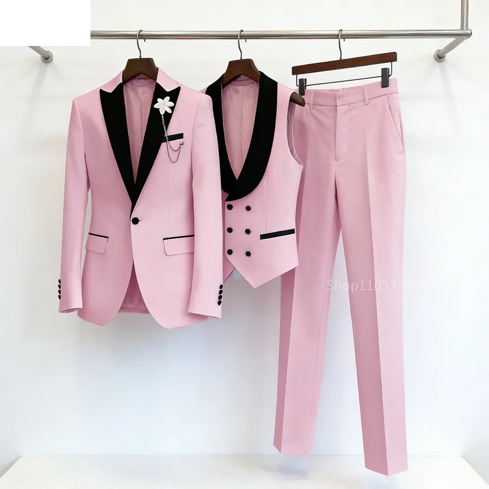 

Классический однотонный мужской костюм-тройка с заостренными лацканами, приталенный, элегантный, для свадьбы и деловых встреч (пиджак, жилет, брюки)