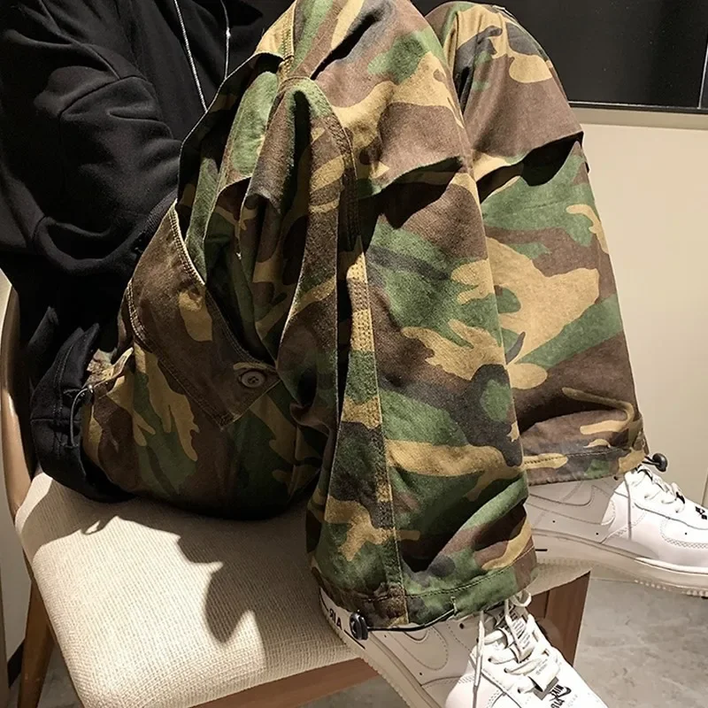 Pantaloni cargo mimetici vintage alla moda Pantaloni larghi da uomo a gamba dritta High Street Hip Hop Ins stile Hong Kong
