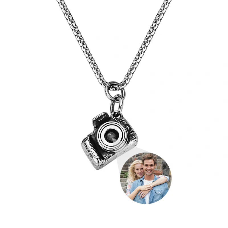 Vintage Custom Photo Camera Necklace for Couples Personalized Picture Necklaces Titanium Steel Jewelry Anniversary for Women Men