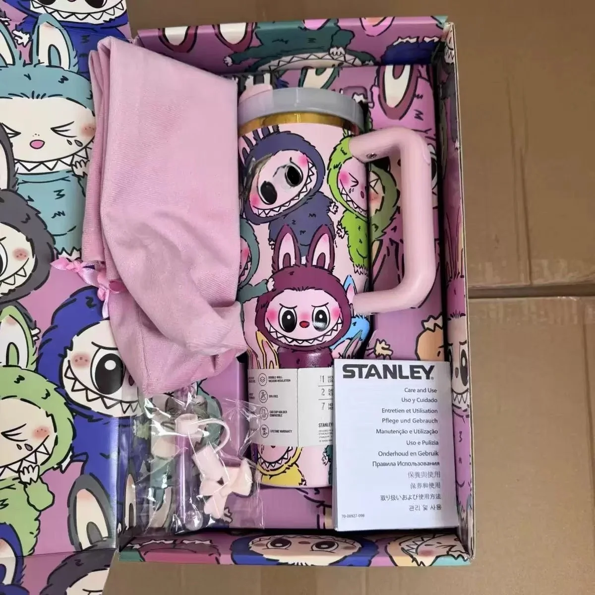 

New Labubu 40oz Stainless Steel Drum Type Tibial Drive Insulated Cup With Straw And Lid, Large Capacity Car Cup