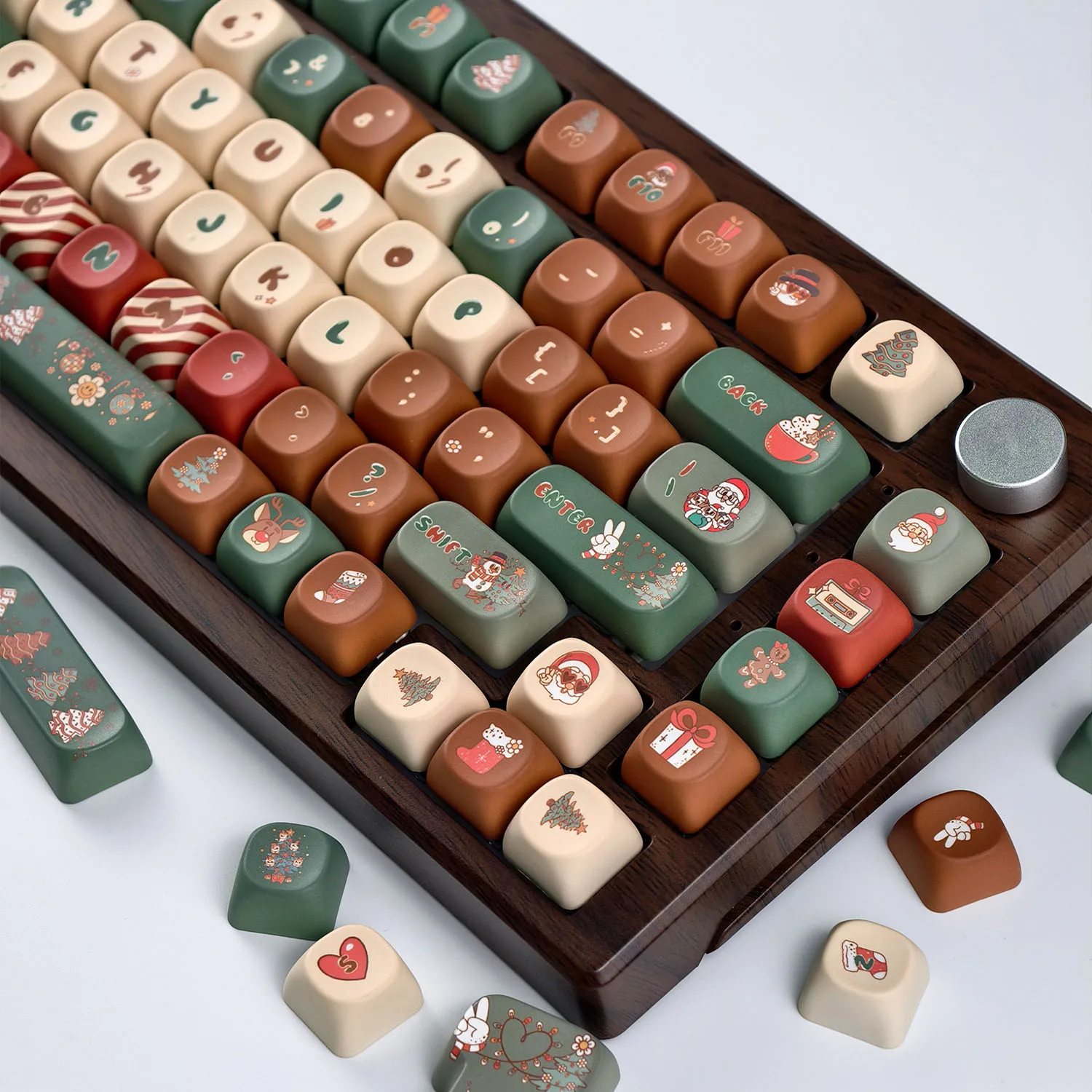 MAIMOOO Christmas Keycaps MOA Profile PBT Sublimation Round Cute Keycap Cartoon Elk Santa Claus Xmas Mechanical Keyboard Caps