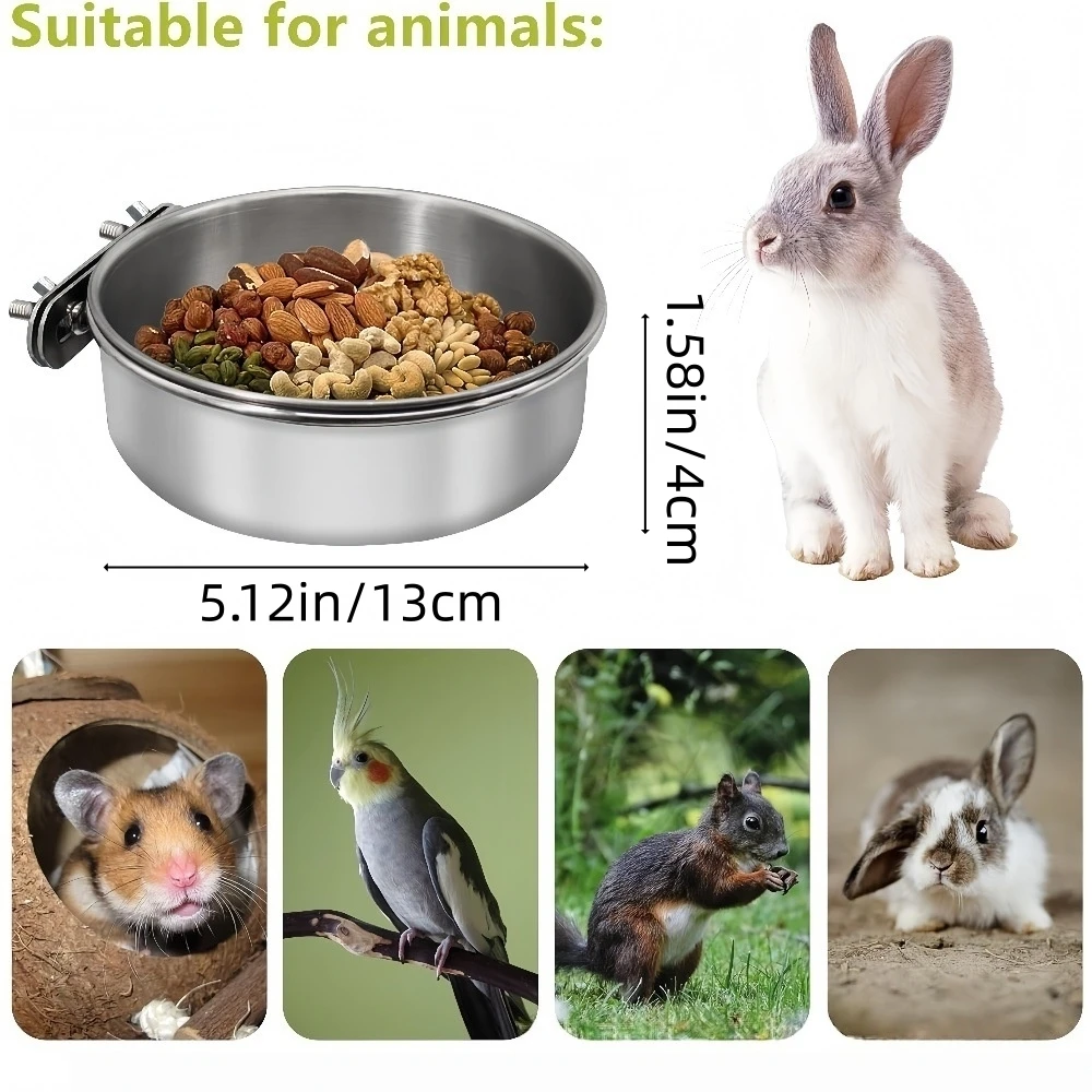 Stainless Steel Pet Feeder Water Bowl with Cage Clamp Mount Anti Spill Parrot Food Water Dish for Bird Rabbit Hamster Small Pets view 2