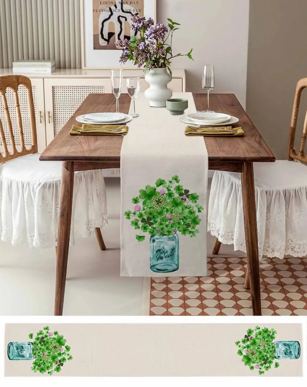 Pine Cones Table Runner Wedding Dining Decoration Xmas  Plant Printing Tablecloth