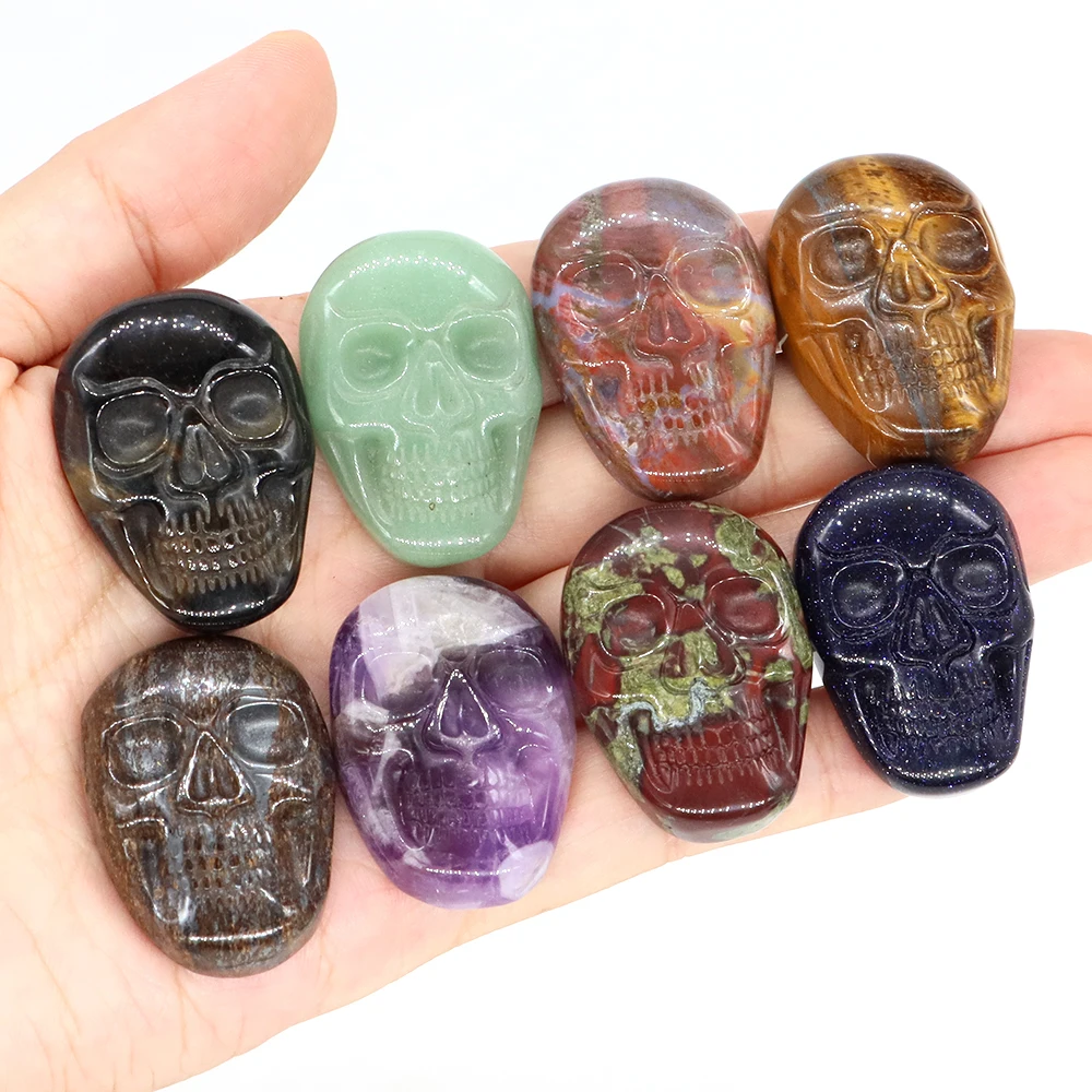 1pc Skull Statue Slice Natural Stones Healing Crystal Amethyst Quartz Chakra Meditation Gems DIY Jewelry Accessories Home Decor