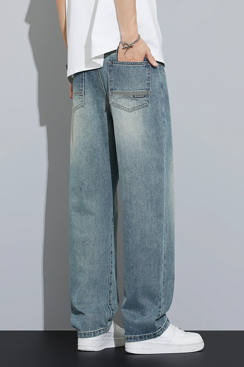

Y2K Straight Leg Lyocell Soft Jeans for Men Fashionable and Versatile Loose Summer Thin Pants Men's Washed Retro Style Korea
