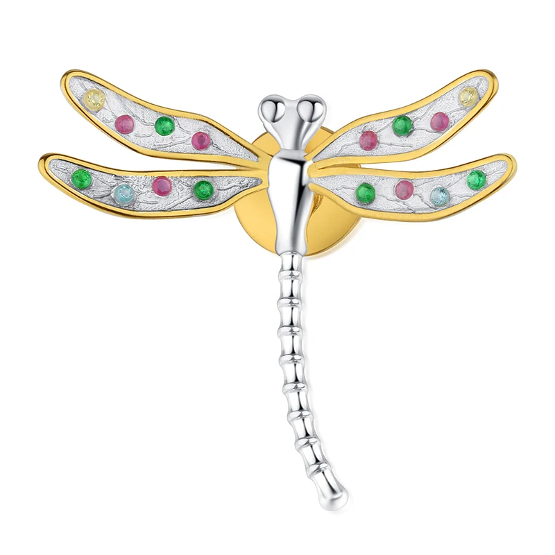 Lotus Fun Real 925 Sterling Silver Handmade Fine Jewelry Multicolor Zirconia Beautiful Dragonfly Design Brooches for Women