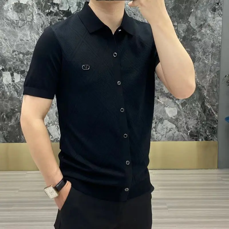 Camisa de manga corta con botones de empalme estampados para hombre, ropa informal versátil, moda, primavera y verano, 2023