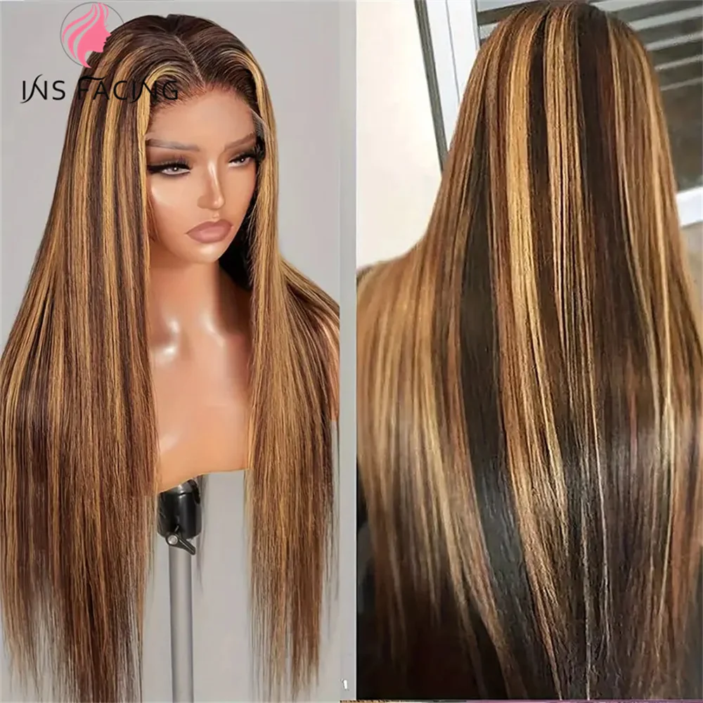 

4/27 Honey Blonde Lace Wig Human Hair 13x4 Transparent Lace Front Wigs 180% Density HighlightLace Front Wig Human Hair Straight