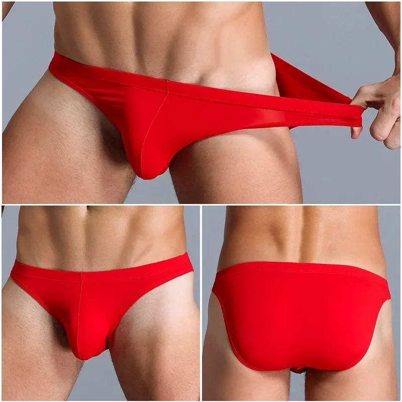 Men\'s Sexy Soft Underwear Seamless Low Rise Panties Breathable U-convex Solid Summer Briefs Elasticity Underpants Slip Homme