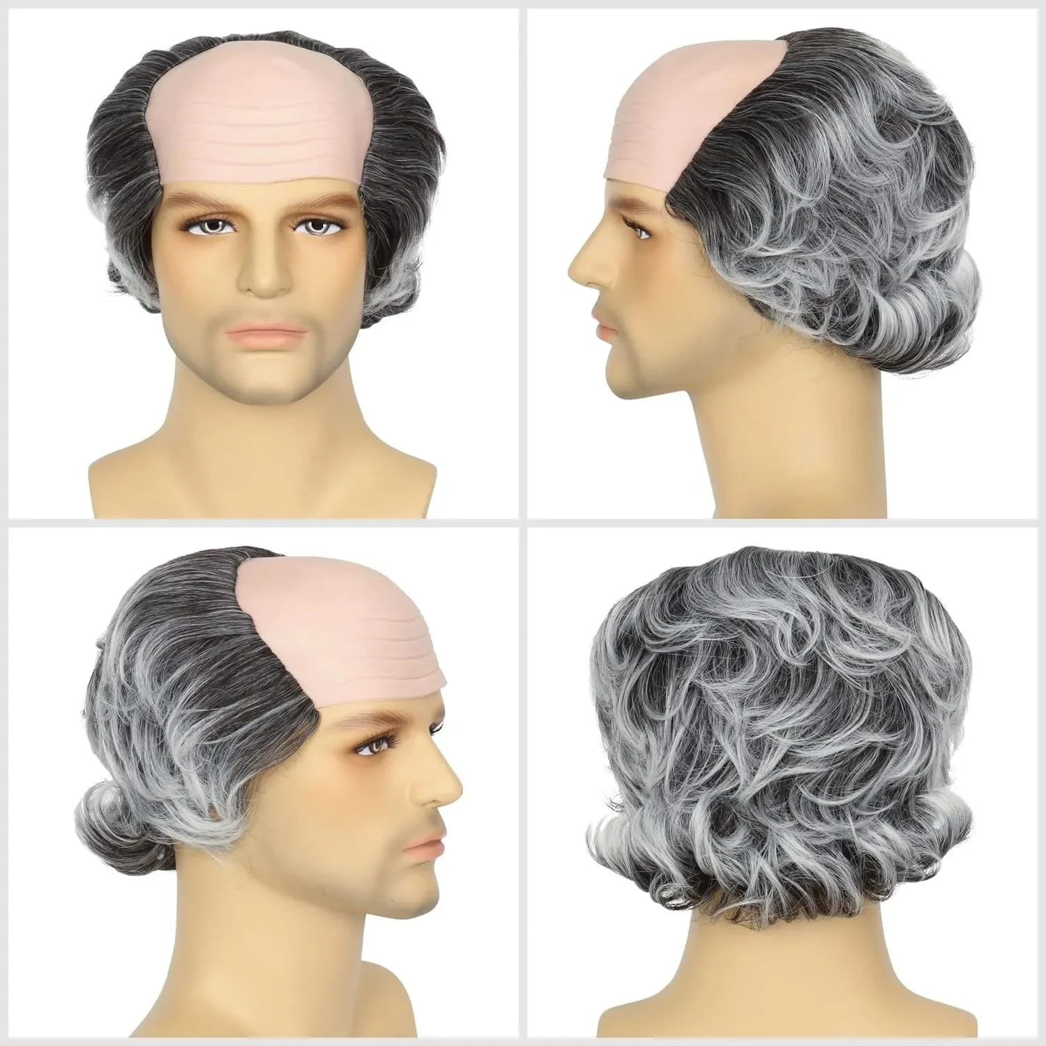 Perruque de cheveux chauve pour hommes, fête COS d'halloween, scientifique, vieil homme, jeu de rôle, boule de maquillage, casque, perruques de Cosplay