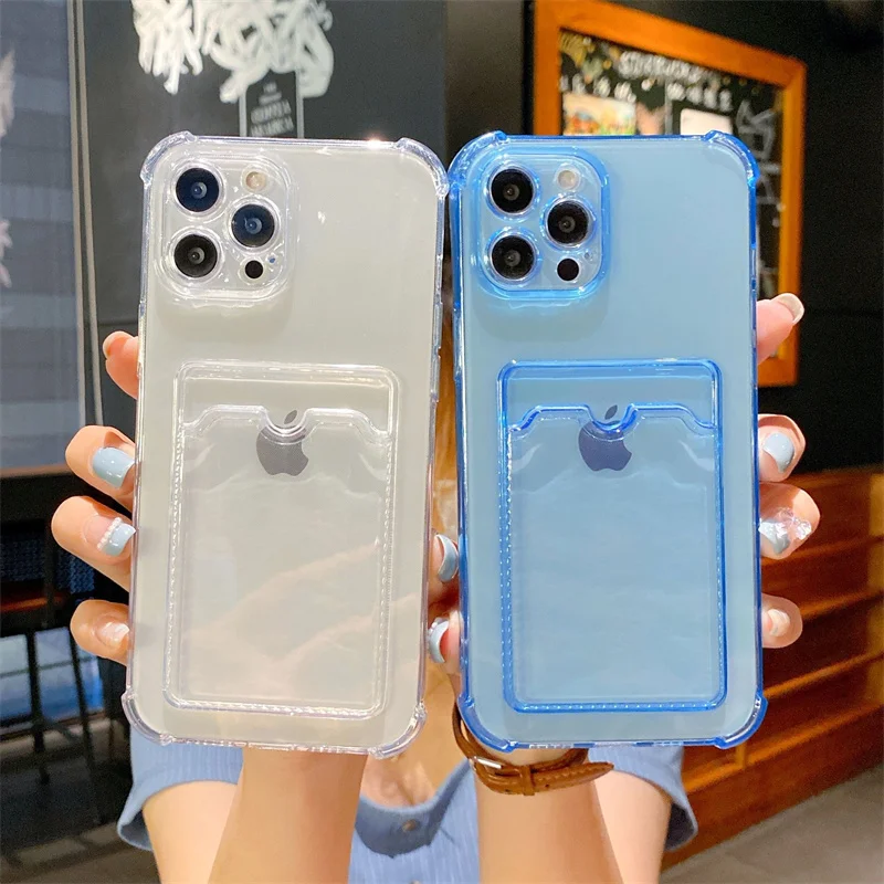 Transparente Handyhülle mit Kartenfach für iPhone 14 11 12 13 Pro XR XS Max X 6 7 8 Plus SE, stoßfeste, weiche Rückseite im Wallet-Stil – Detail 5