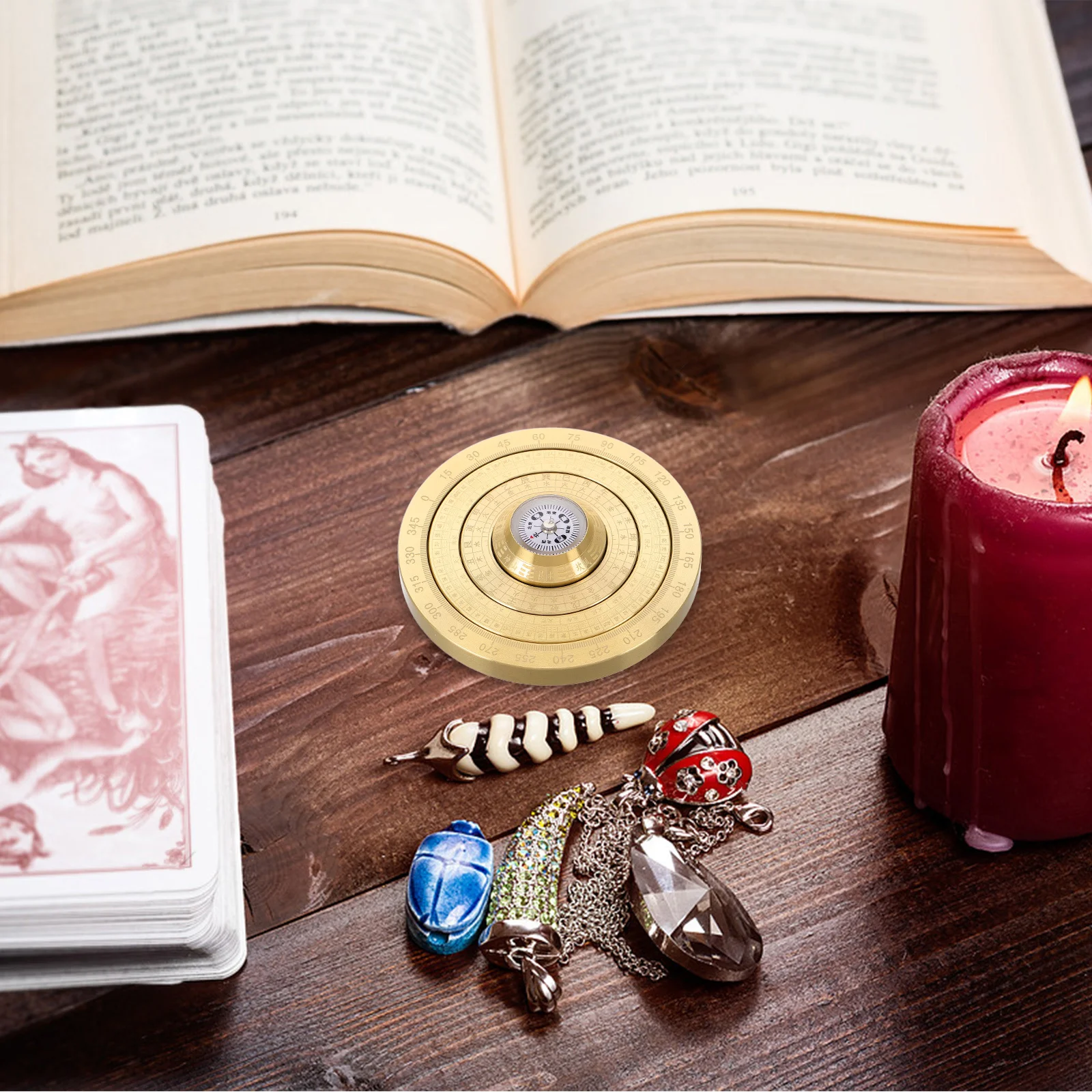 Decorazione portatile Feng Shui Mini bussola tradizionale Bagua in rame che gira il cinese antico Luo Pan Bussola portatile Fascino della buona fortuna