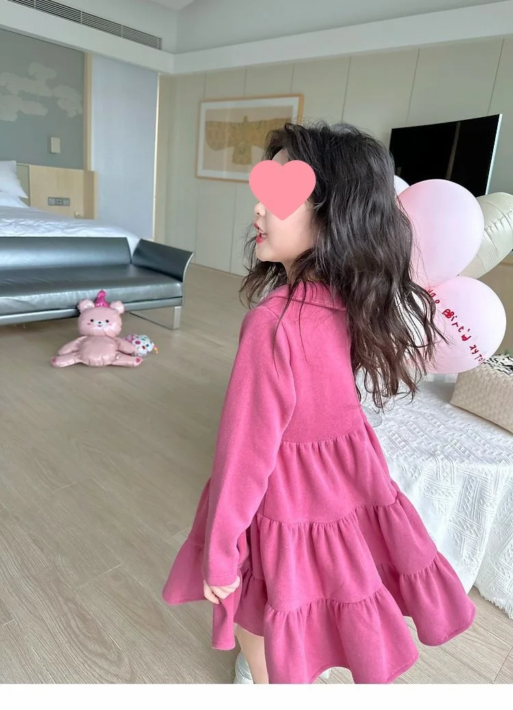 2026 Neue Herbst-Kinderkleidung 2-10 Jahre Mädchen Partykleid Langärmeliges Baumwollkleid Einfarbige Kinder-Prinzessinnenkleider – Detail 9