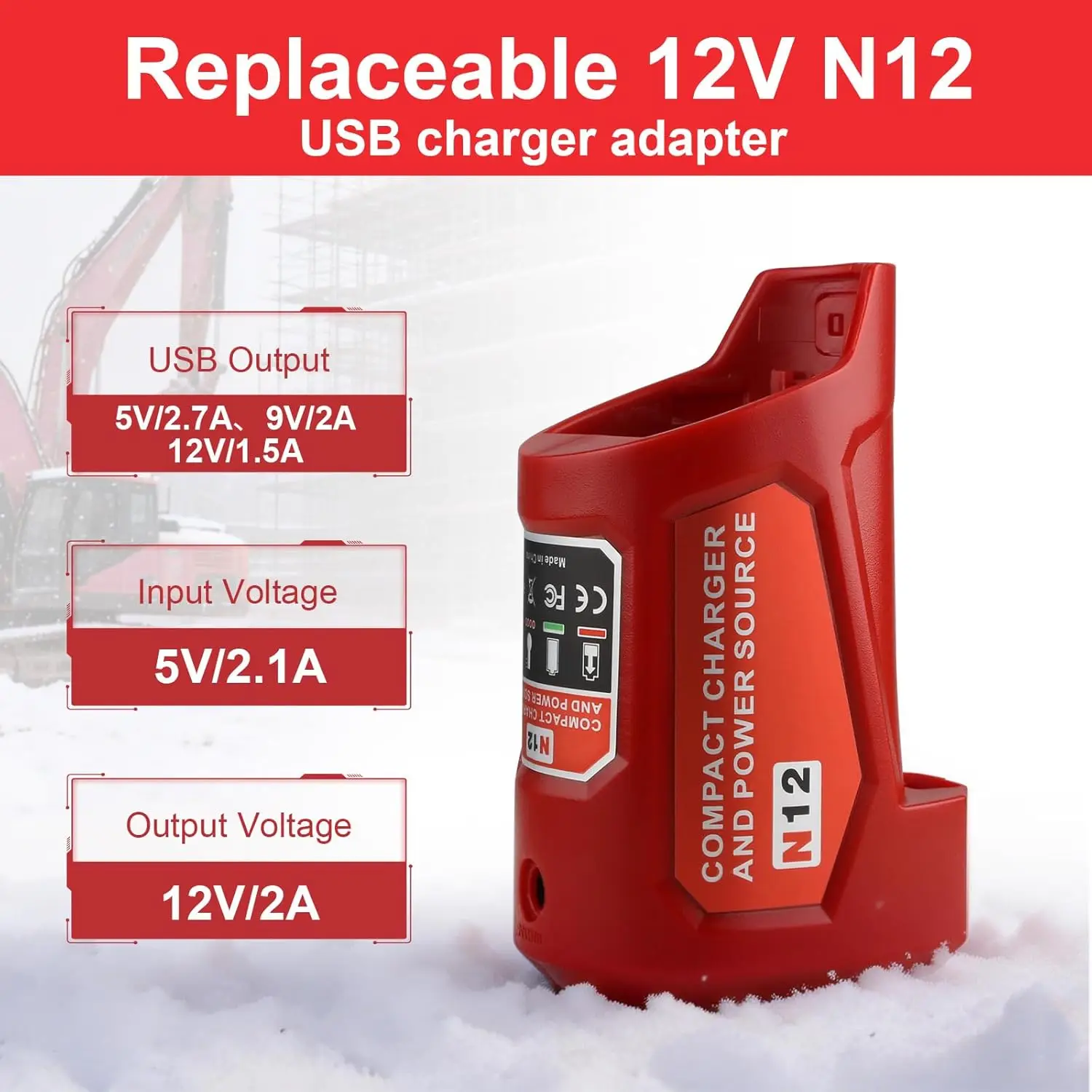 N12 Battery Power Source Adapter for Milwaukee 12V M12 Battery Power Wheel Charger Adapter with 12V DC Port USB Port