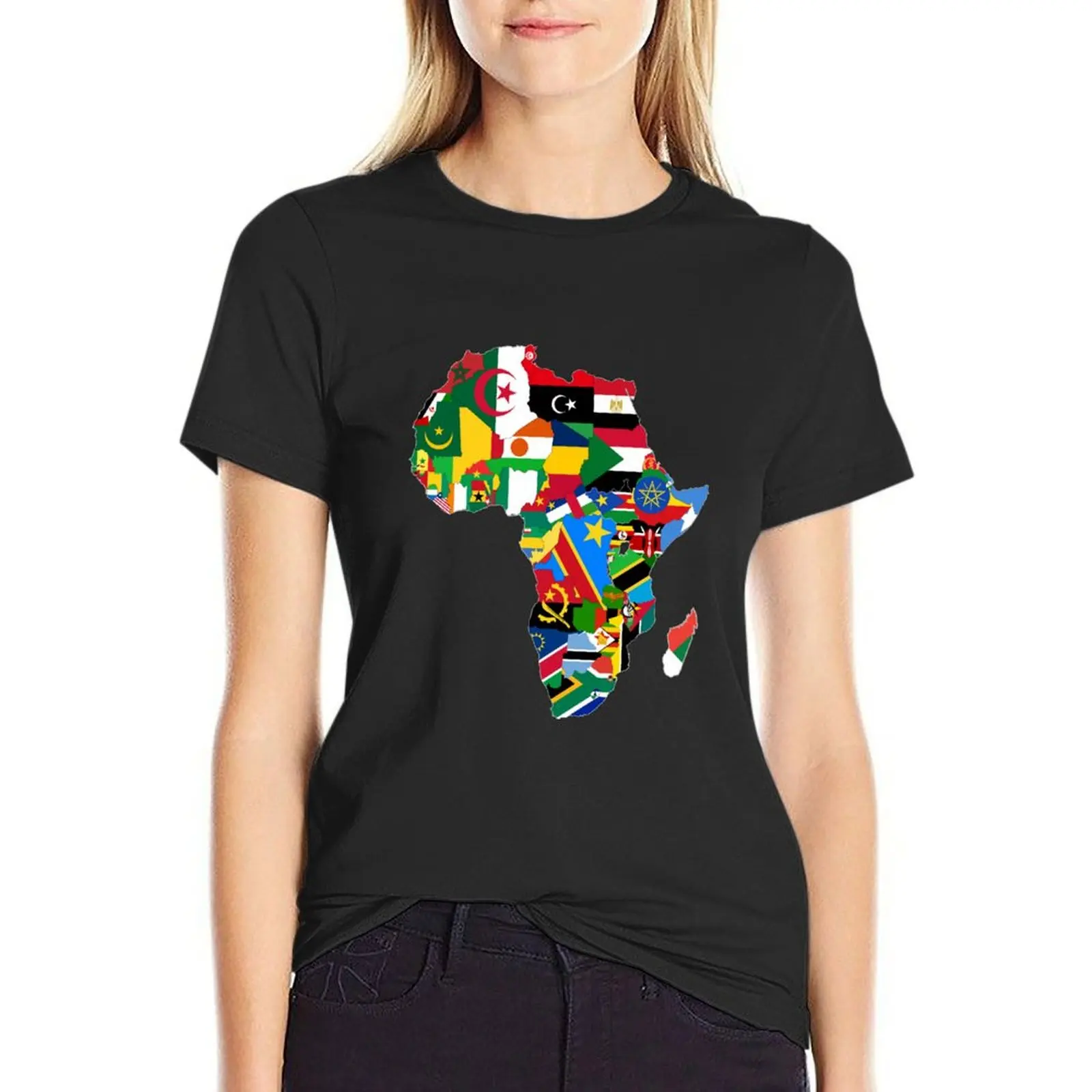 

African Map with Flags T-Shirt summer clothes female funny hippie clothes workout shirts for Women