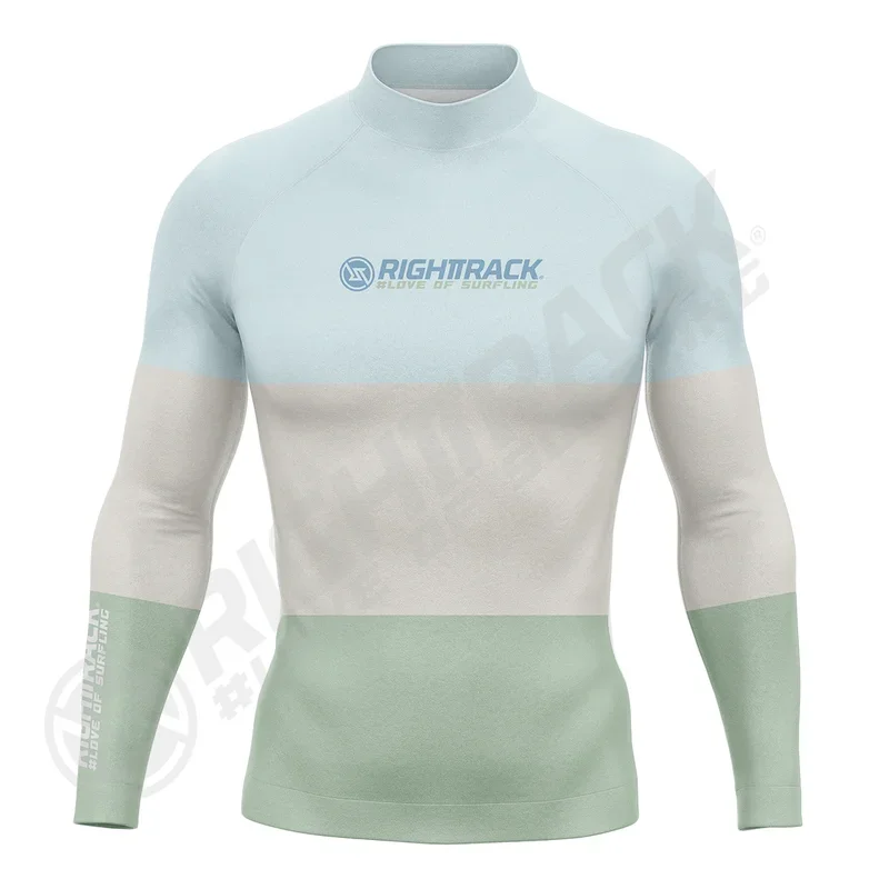 

New Men's Surfing Shirt Three Contrasts Lycra Rashguard RIGHTTRACK Surf Sportswear Beach UV Protection Swimwear UPF50 Clothes