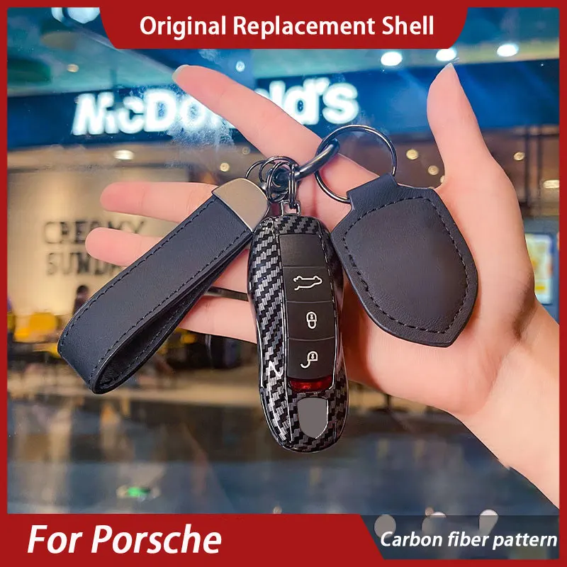 

Carbon Fiber Pattern Car Smart Key Case Cover Bag Replacement For Porsche Panamera Cayenne Macan Boxster Cayman 718 911 Taycan