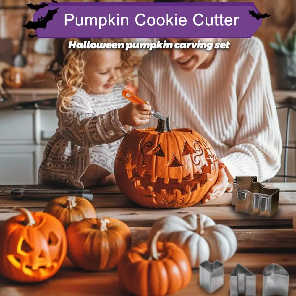 Festive Baking Tools Halloween Pumpkin Carving Kit Stainless Steel Cookie Cutter Set Diy Jack O'lantern Tools for Pumpkin