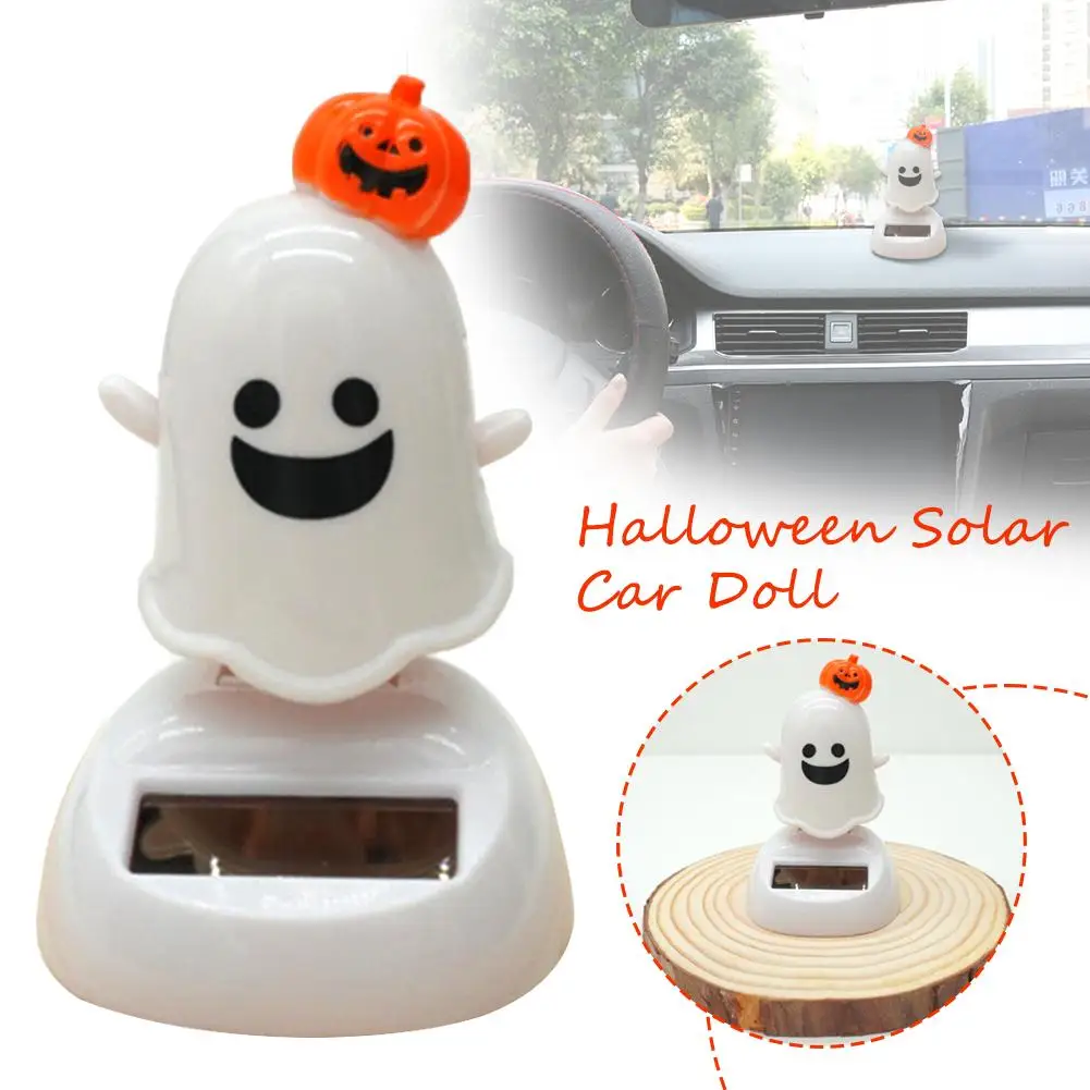 

Halloween Happy Ghost Solar Car Doll Toy Cartoon Cute Dashboard Ghost White Car Decorations Pumpkin Swinging Doll Desktop H5K5