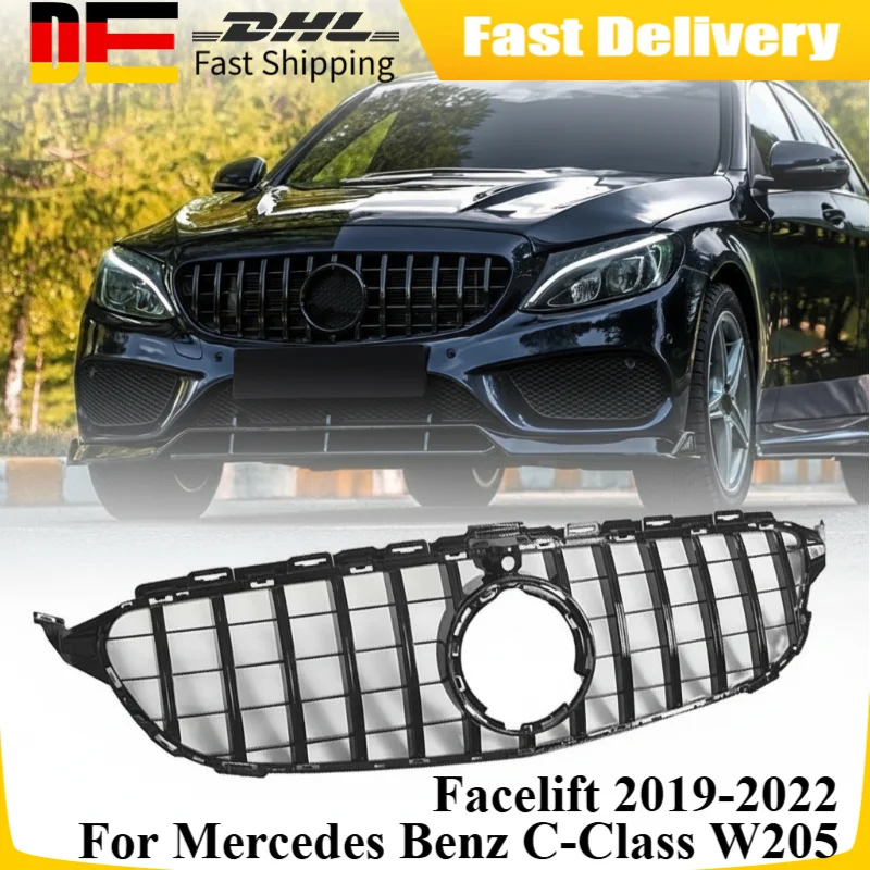 

Grille For Mercedes Benz C-Class W205 C250 C300 C43 AMG Facelift 2019-2022 with Camera Hole GT Style Car Front Bumper Grill Hood